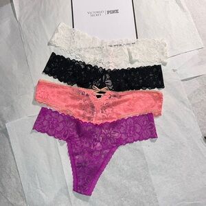 (M) 4pk Victoria's Secret Lace THONG Panties Underwear